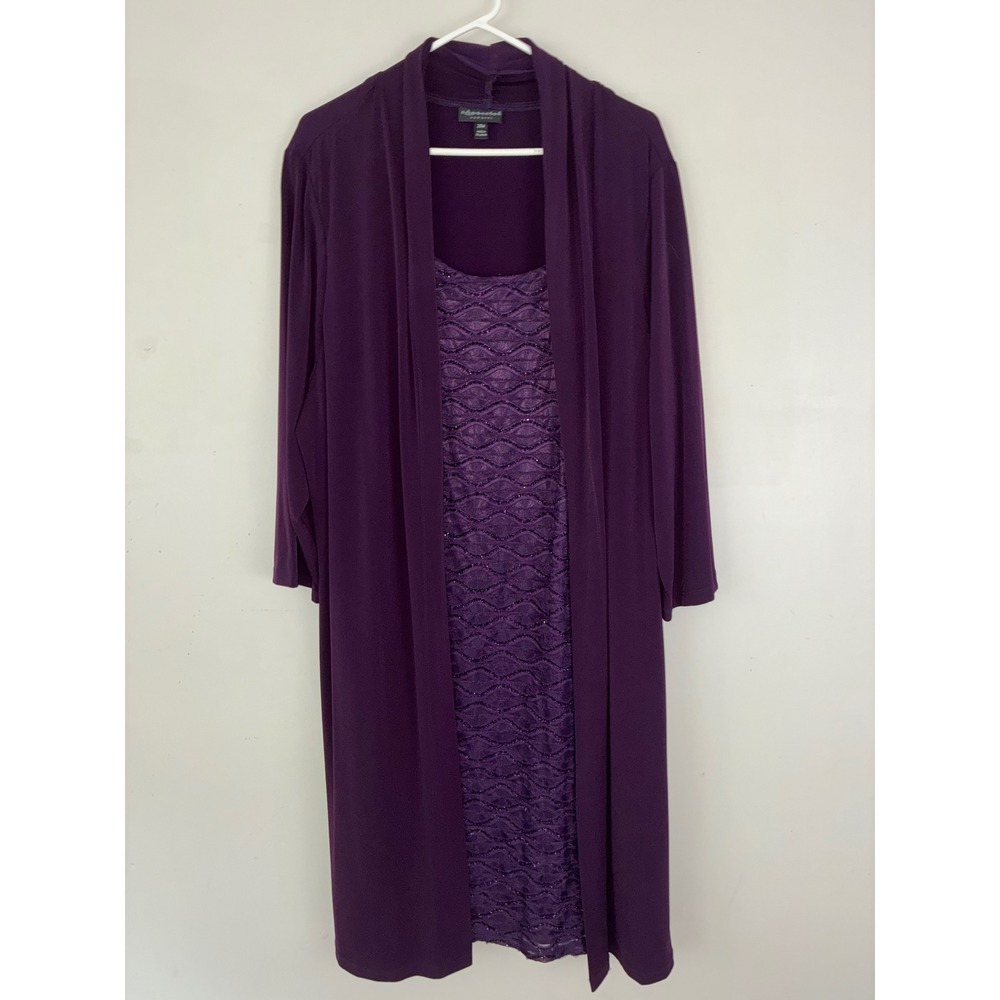 Connected Apparel Jacket Dress Women 20W Purple Glitter Wave Textured 2pc Set - Picture 2 of 10